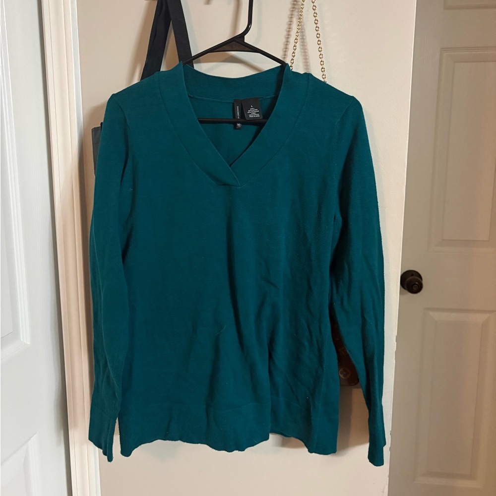 new directions Teal V-Neck Sweater Top